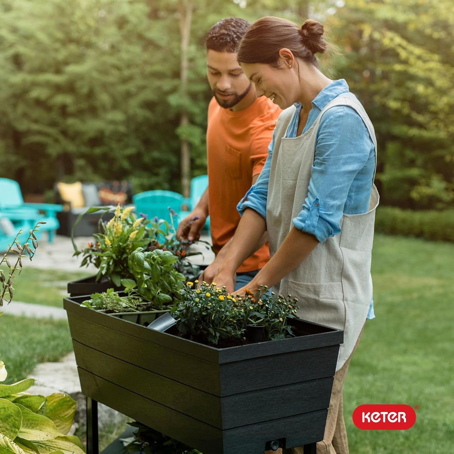 Urban Bloomer 12.7 Gallon Raised Garden Bed and Outdoor Herb Garden Planter with Self Watering Gauge and Drainage Plug, Dark Grey