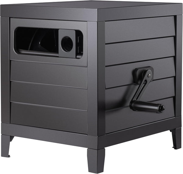 Metal Garden Hose Reel Deck Box, Durable Steel Garden Hose Storage Box Cabinet, 150Ft 5/8" Garden Hose Capacity. - Hose Guide Manual Rewind, No-Leak Aluminum Water Connections