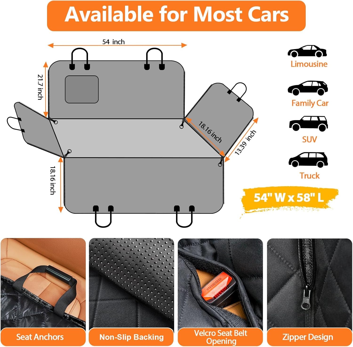 Dog Seat Cover, 100% Waterproof Hammock 600D Heavy Duty Scratch Proof Nonslip Durable Soft Pet Back Seat Covers for Cars Trucks and Suvs