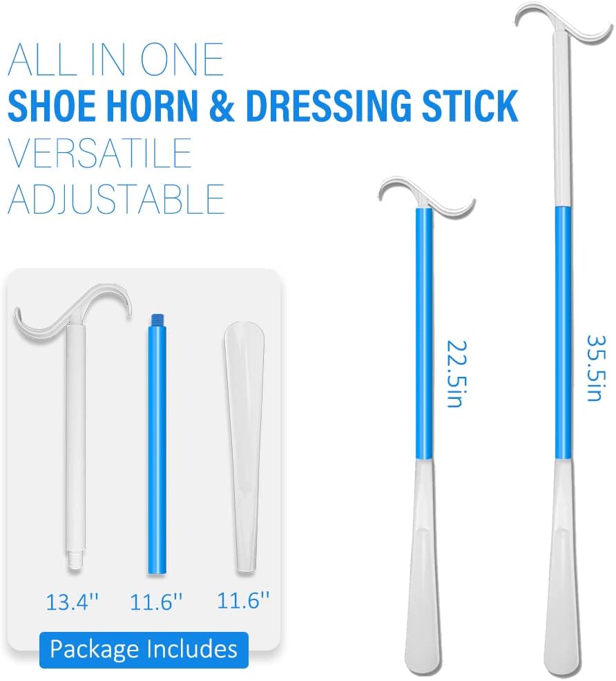 35.5 Inch Long Handled Shoe Horn, Dressing Stick, Sock Remover Aid Helper - Versatile, Adjustable Dressing Aid for Shoes, Socks, Shirts, Pants - Long Shoe Horn, Shoe Horn Long Handle 
