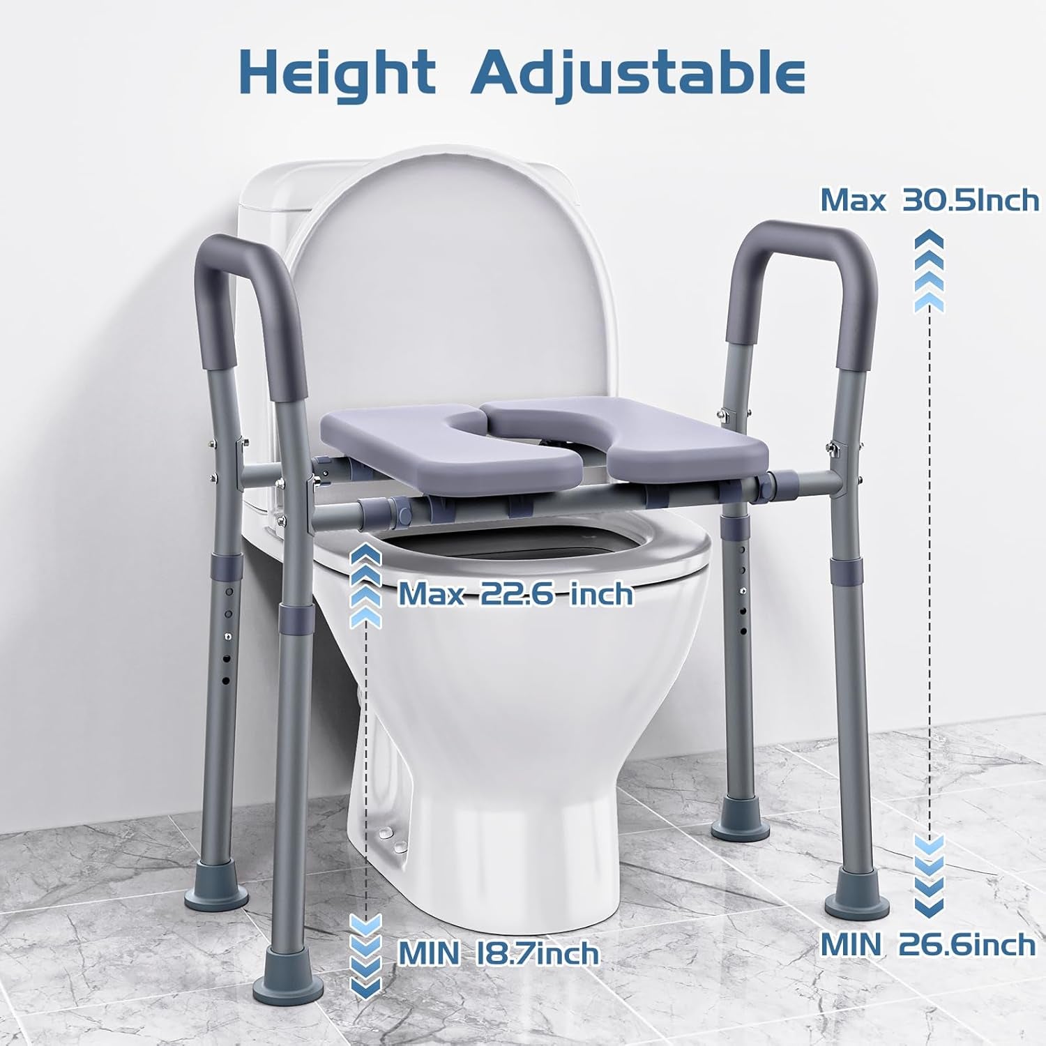Toilet Seat Risers for Seniors, Raised Toilet Seat with Handles, Adjustable Height & Width, Heavy Duty up to 550Lb Handicap Elevated Toilet Seat for Elderly, Pregnant, Fit Any Toilet