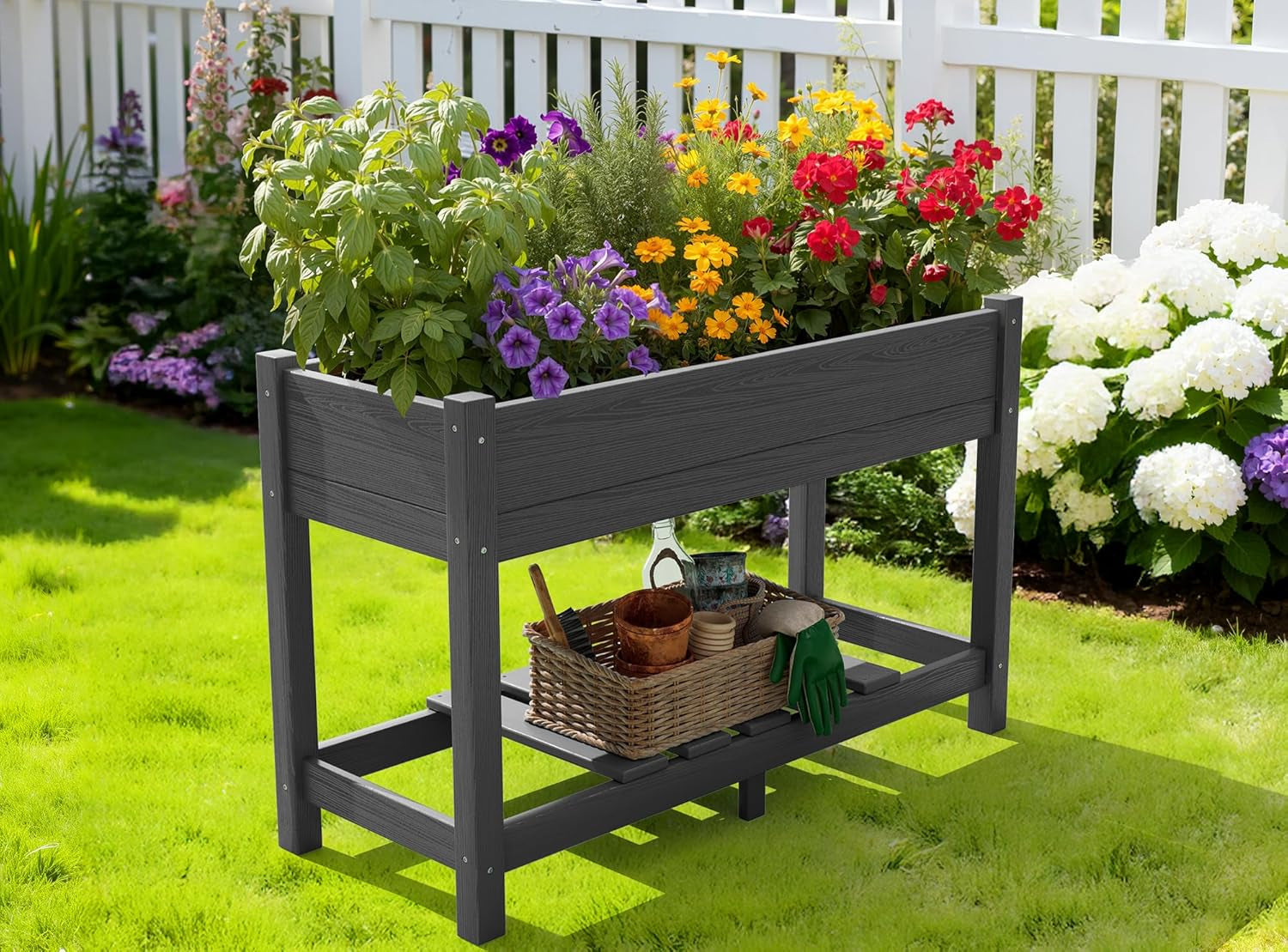 Raised Garden Bed, HDPE Raised Bed for Gardening All Weather Use- Grey