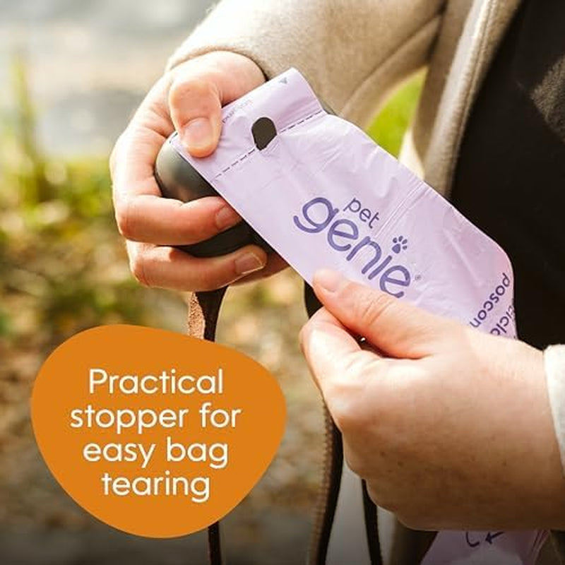 - On-The-Go Dog Poop Bag Dispenser for Leash - Compact & Easy to Use Device for Pet Supplies with 2-Point Secure Attachment, Includes 1 Roll (15 Count) of Scented Poop Bags, (Lavender Scent)