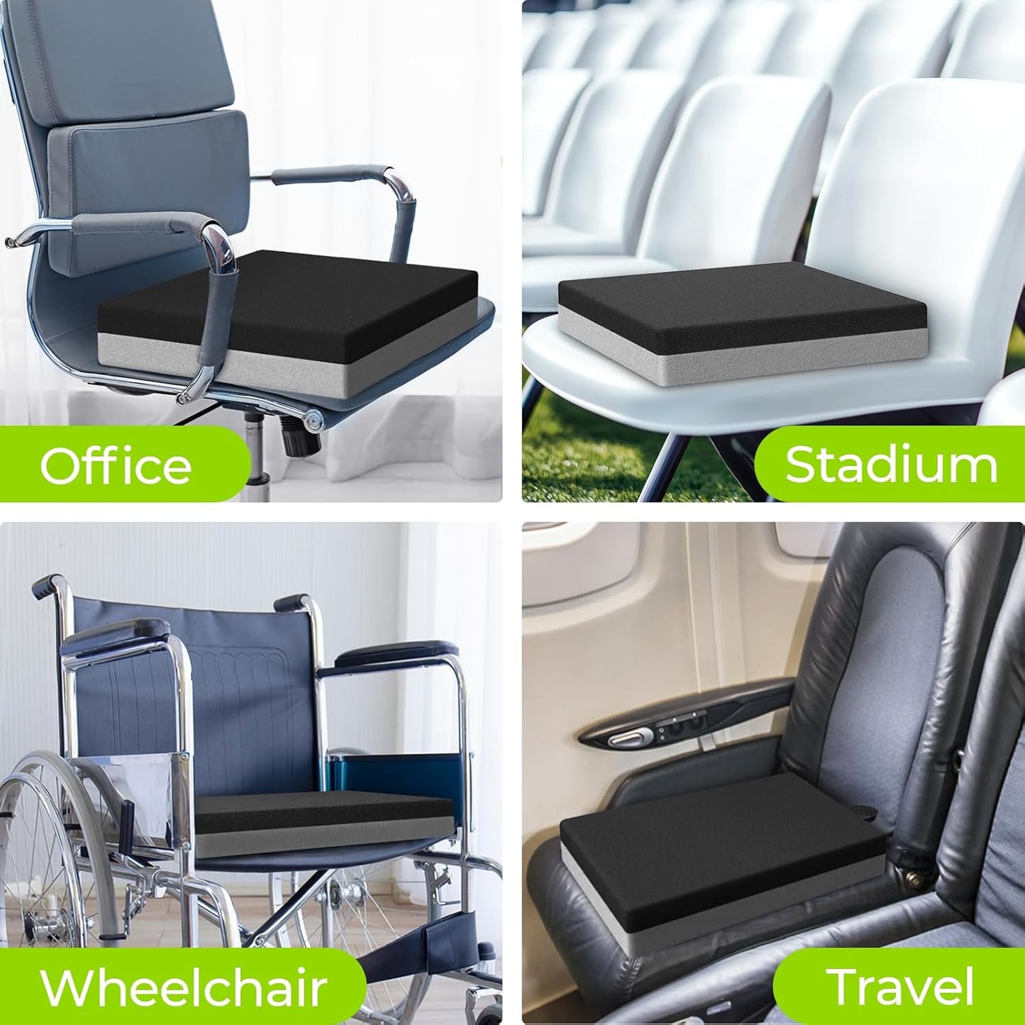 Ventilation Seat Cushion with Innovation Heat Dissipation Design, Anti-Bedsore Wheelchair Cushion with Supportive Memory Foam, Waterproof & Anti-Slip Cover, Improve Lower Back & Tailbone Comfort