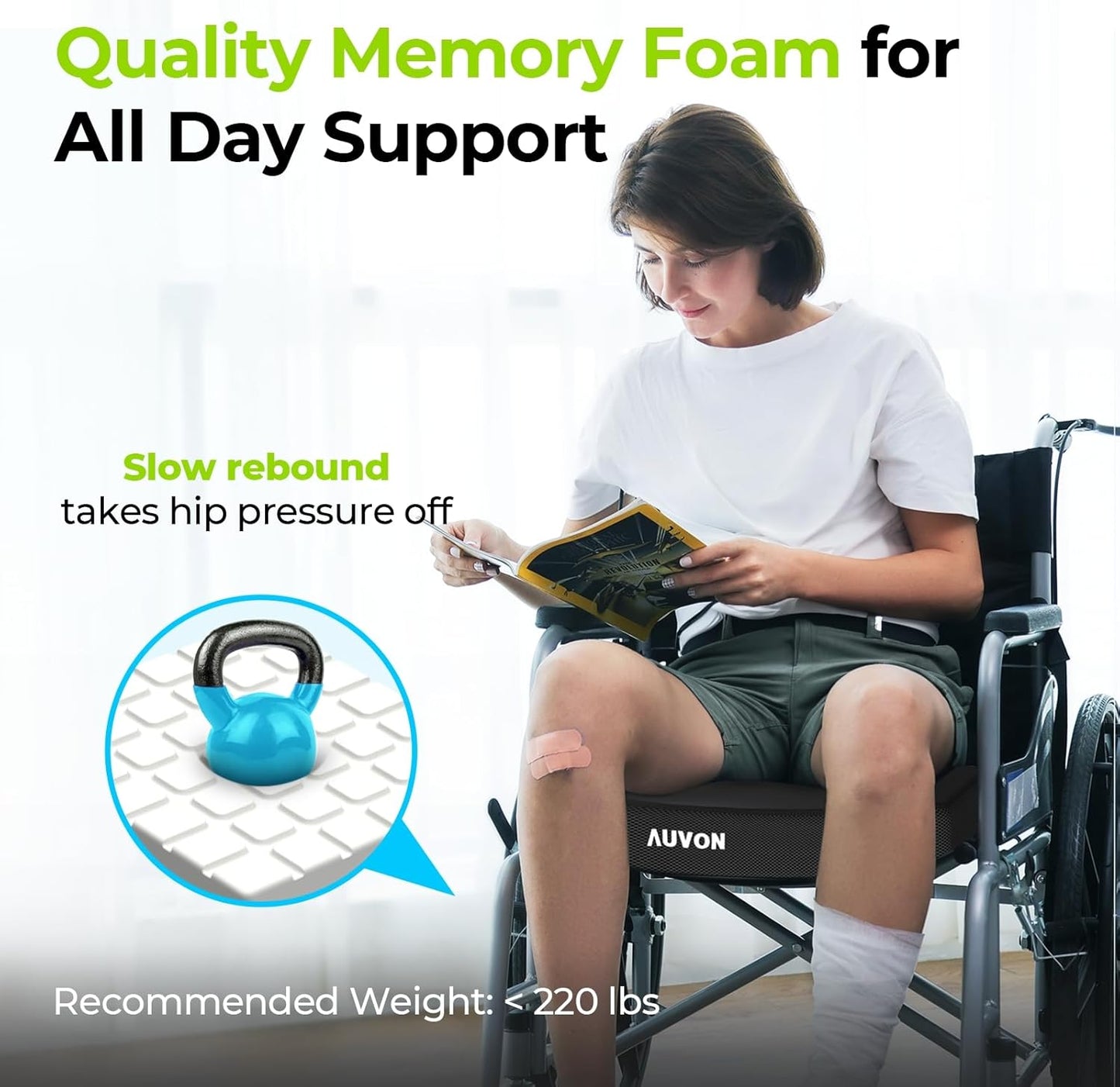 Cooling Gel Wheelchair Seat Cushion for Sciatica, Back, Pressure Sore and Ulcer Pain Relief, Breathable Memory Foam Chair Cushion with Waterproof Silk Fabric, Removable Strap, Anti-Slip Cover