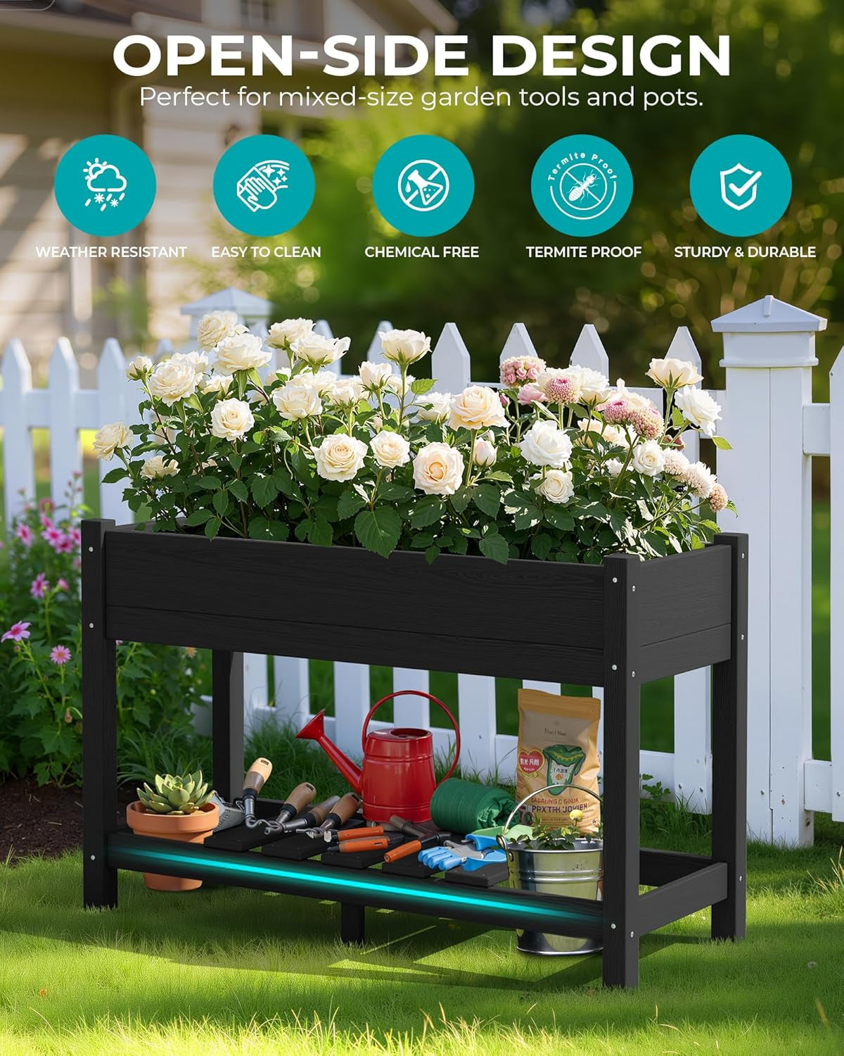 Raised Garden Bed, HDPE Raised Bed for Gardening All Weather Use- Black