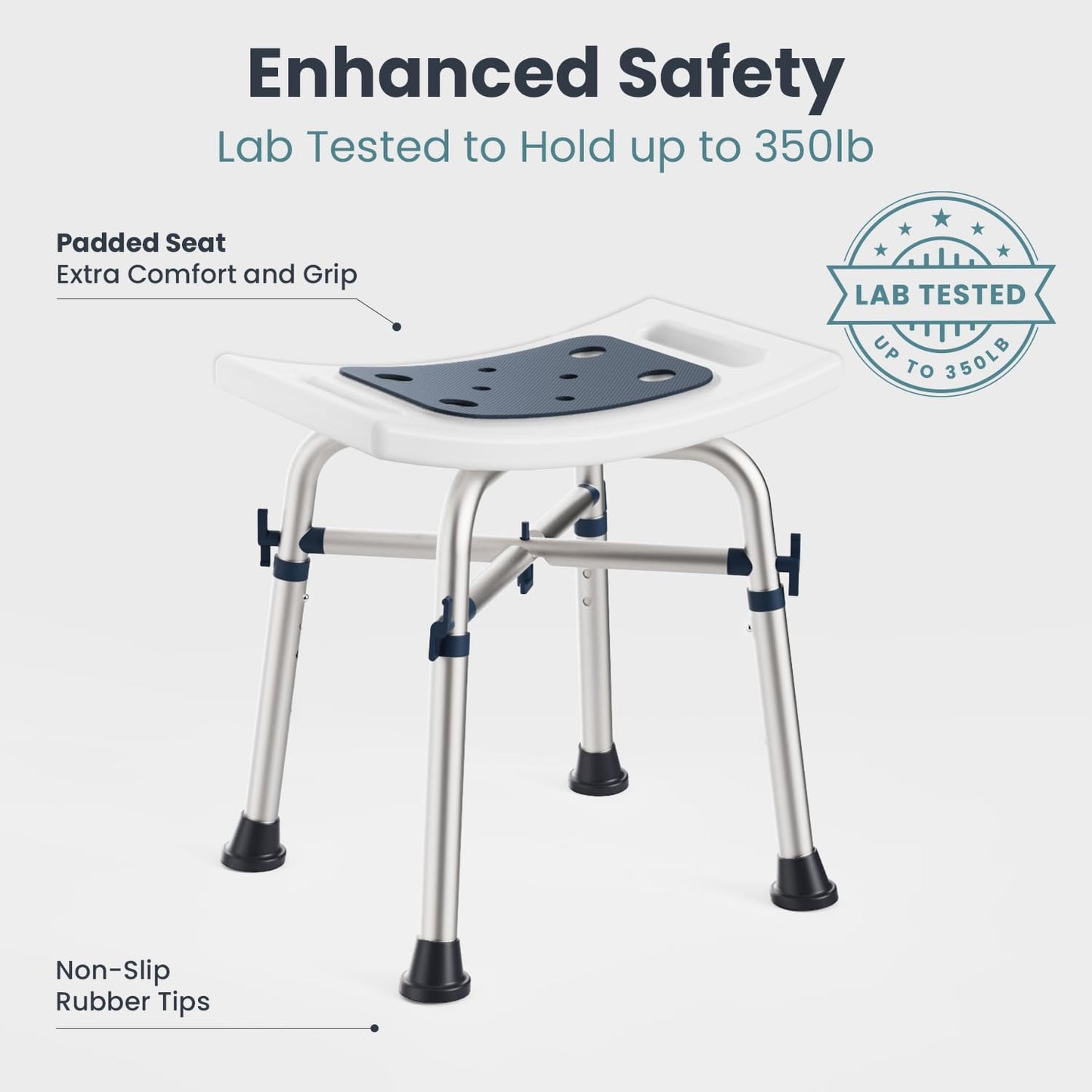 Shower Chair for inside Shower (350 Lb) - Adjustable Height, Padded Seat, Shower Chair for Elderly and Disabled - Shower Chair for Adults, Tub Chairs for Bathtubs - Dark Blue