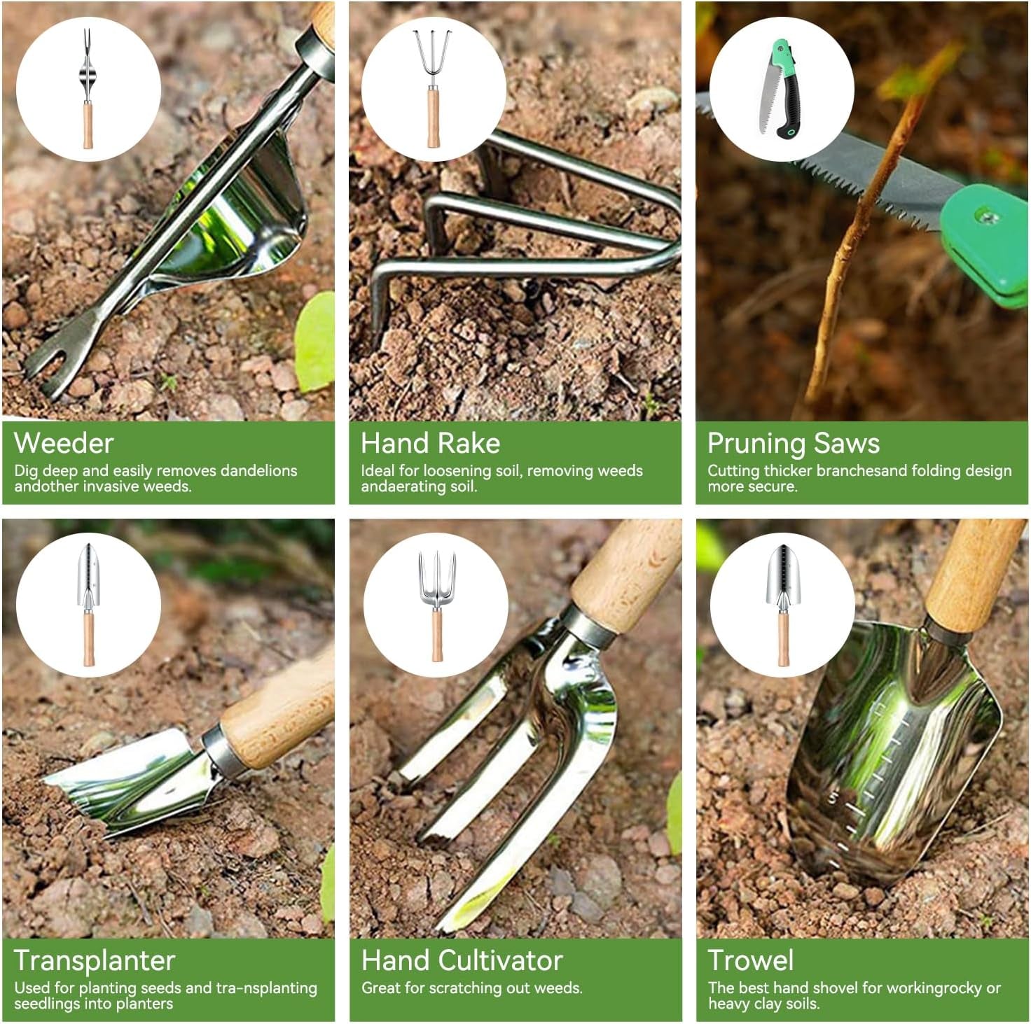 Gardening Tools 13 PCS Stainless Steel Heavy Duty Garden Tool Set with Storage Tote Bag, Knee Pads, Squirt Bottle and Gloves, Gardening Hand Tool Gifts Kit for Women Men