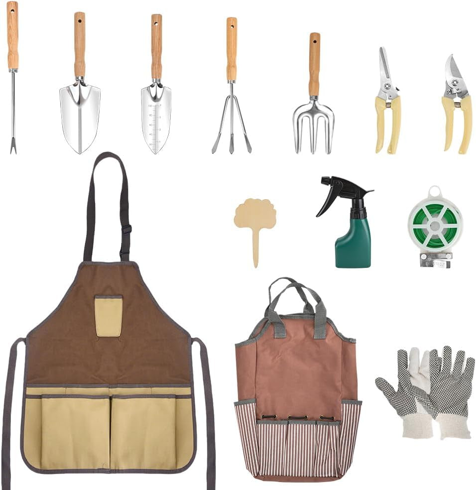 13-Piece Garden Tools Set for Women, Stainless Steel Heavy Duty Gardening Tools with Durable Storage Tote Bag, Rust-Proof Gardening Gifts with Ergonomic Handles for Mothers Gardeners Women