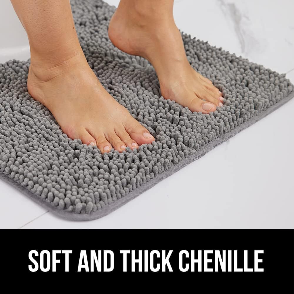Bath Rug Mat 30X20, Thick Soft Absorbent Chenille, Quick Dry Microfiber Mats, Rubber Backing Washable Shower Floor Rugs, Bathmat Runner, US Designed Bathroom Home Decor Accessories Grey