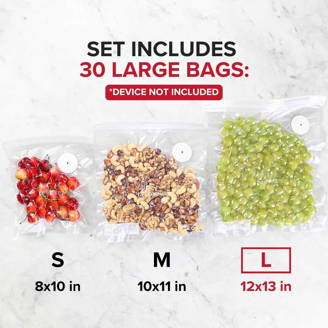 Reusable Vacuum Sealer Bags for Food – 30 Bpa-Free Large (12 X 13 In) Food Storage Bags, Freezer, Microwave – Odor-Resistant, Leak-Proof – Compatible with  Vacuum Sealers