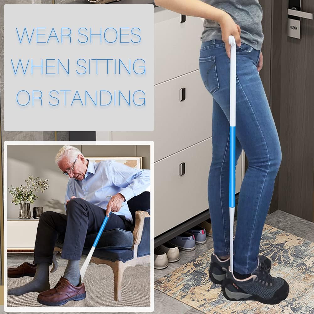 35.5 Inch Long Handled Shoe Horn, Dressing Stick, Sock Remover Aid Helper - Versatile, Adjustable Dressing Aid for Shoes, Socks, Shirts, Pants - Long Shoe Horn, Shoe Horn Long Handle 