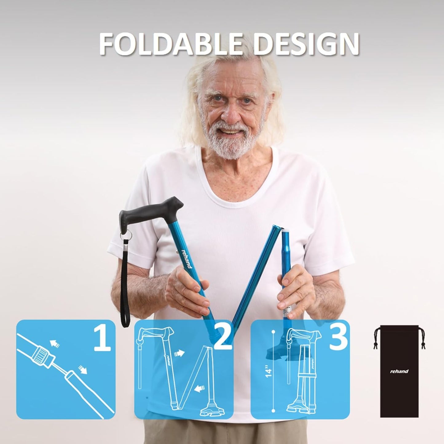 Walking Cane for Men & Women - Foldable, Adjustable, Lightweight, Self Standing Pivot Walking Cane, Soft Handle Grip, with Travel Bag, Walking Sticks for Seniors & Adults