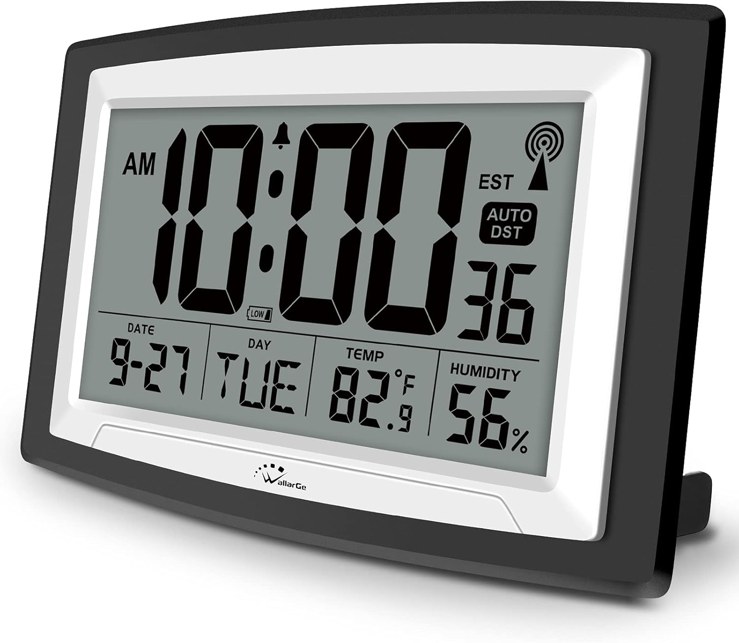 Atomic Digital Wall Clock Battery Operated, Self-Setting, Large Display with Temperature, Date, Day of the Week, Silent Wall Mount Digital Clock, 4 Time Zones, DST