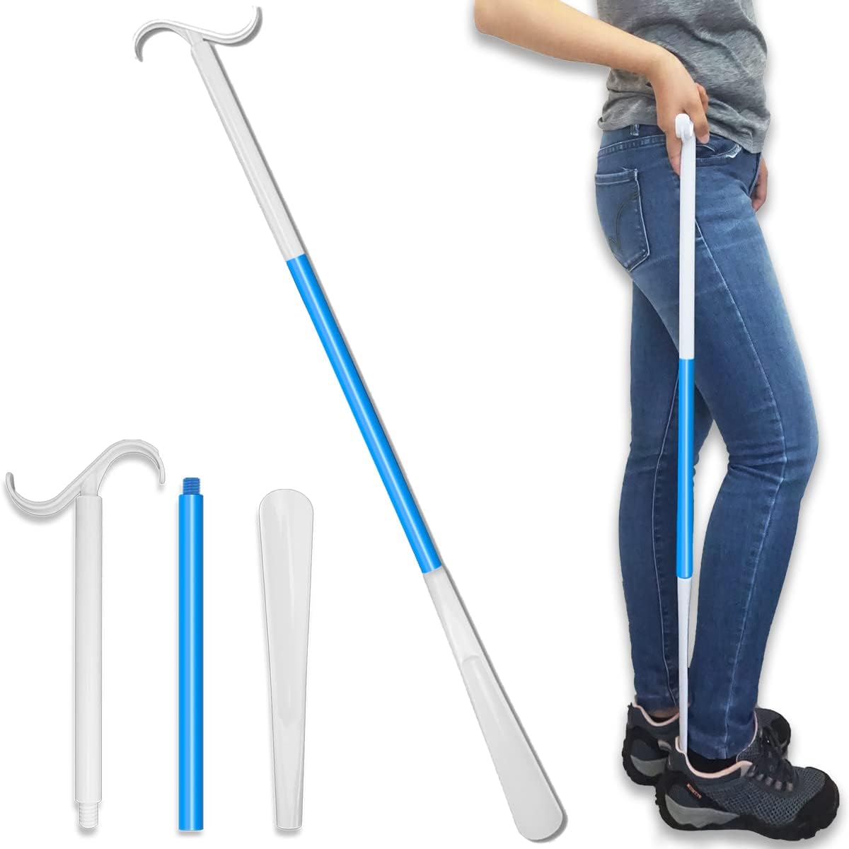 35.5 Inch Long Handled Shoe Horn, Dressing Stick, Sock Remover Aid Helper - Versatile, Adjustable Dressing Aid for Shoes, Socks, Shirts, Pants - Long Shoe Horn, Shoe Horn Long Handle 