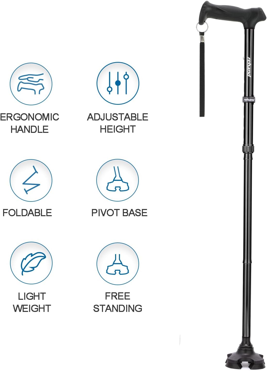 Walking Cane for Men & Women - Foldable, Adjustable, Lightweight, Self Standing Pivot Walking Cane, Soft Handle Grip, with Travel Bag, Walking Sticks for Seniors & Adults