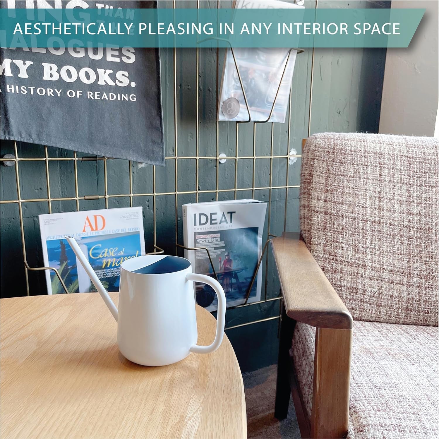 Metal Watering Can for Indoor Houseplants Outdoor Garden Long Sprout Water Can for Succulents Herb Bonsai Modern Garden Tool 33.8Oz/1000Ml (Brilliant White)