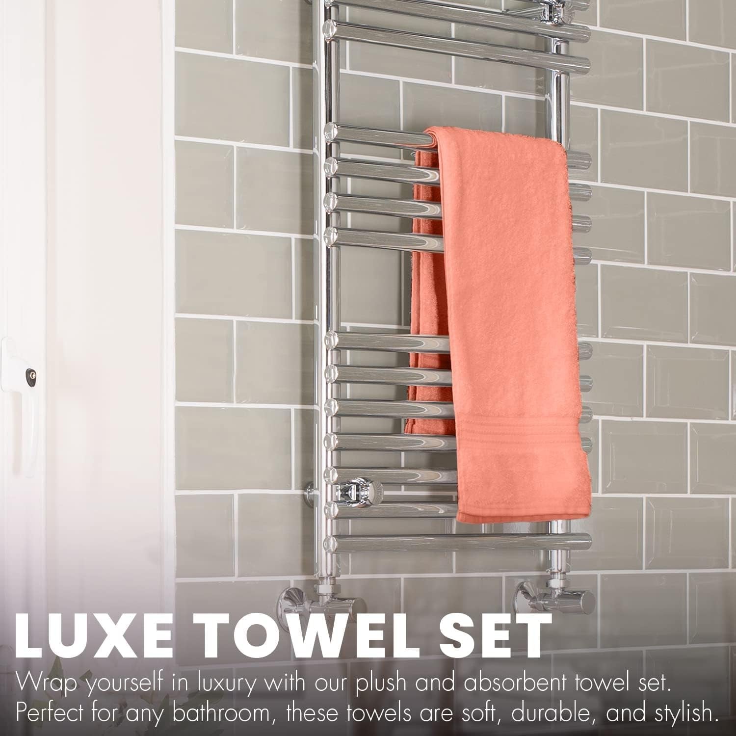 Pack of 6 Bath Towels Set 27 X 54 Inches, 100% Cotton, Larger & Lighter Weight, Quicker to Dry ((Blue, Cream, Pink, Navy Blue, Beige, Grey), Pack of 6 (27''X54''))