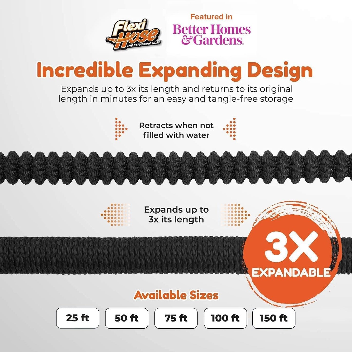 Expandable Garden Hose with 8 Function Nozzle, 100FT - Lightweight Retractable Garden Hose, Water Hose - No-Kink Flexibility, 3/4 Inch Solid Brass Fittings and Double Latex Core