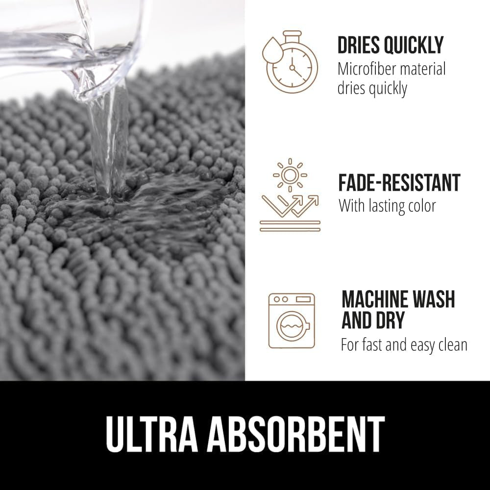 Plush Absorbent Shaggy Chenille Bath Rug Mat for Square Toilet Base with Rubber Backing, Machine Washable Rugs, Soft Microfiber Contour Mats for Toilets, Bathroom Decor, Grey