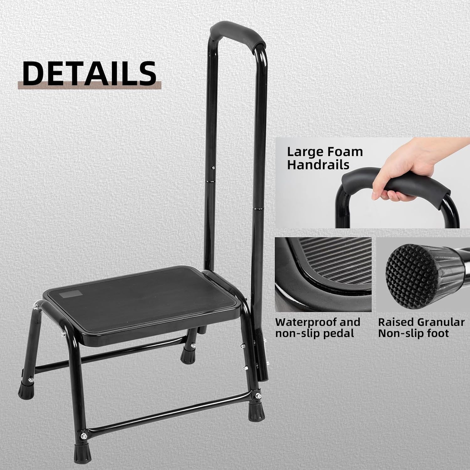 Step Stool with Handle for Adults，Seniors Heavy Duty Holds 350 Lbs.Stepping Stool for Elderly Adults, Attractive Black for Kitchen