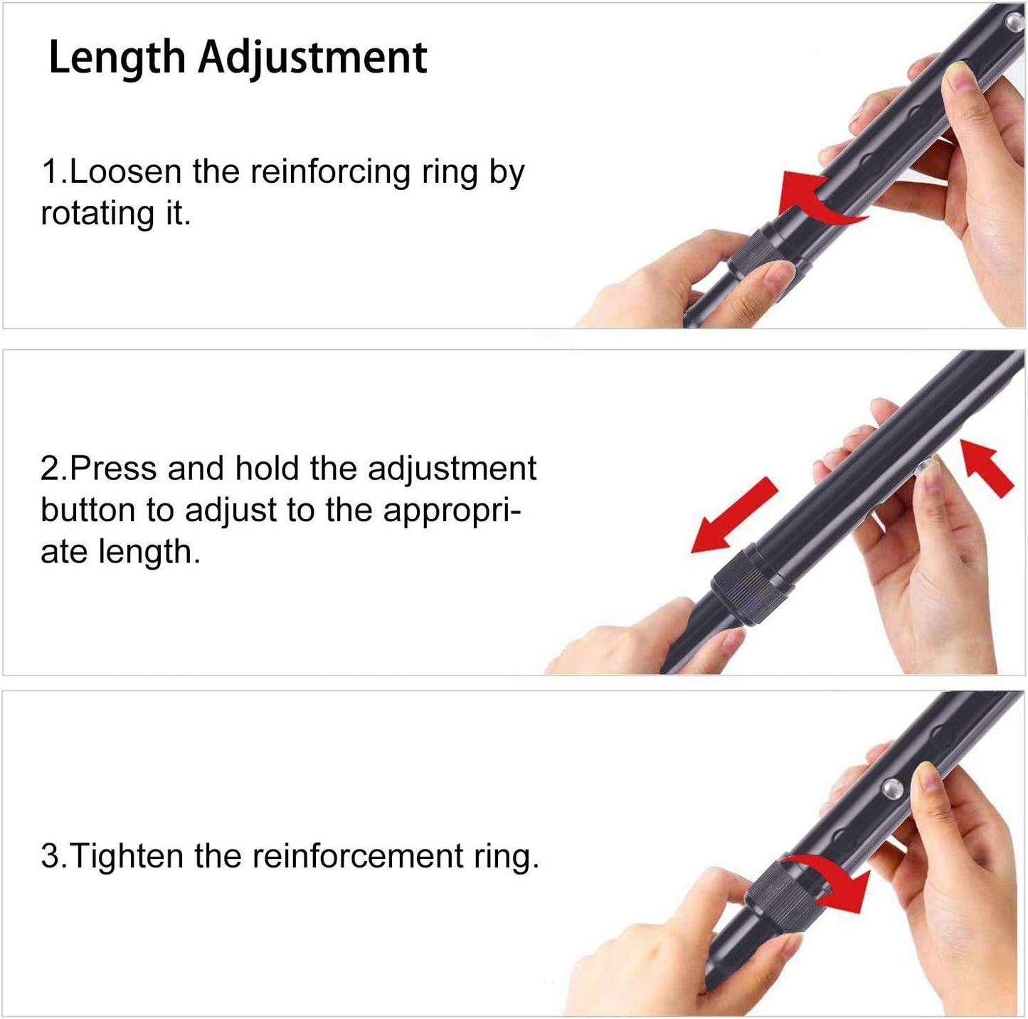 Folding Lightweight Walking Stick - Adjustable Aluminum Metal Collapsible Travel Cane with Non-Slip Rubber Base