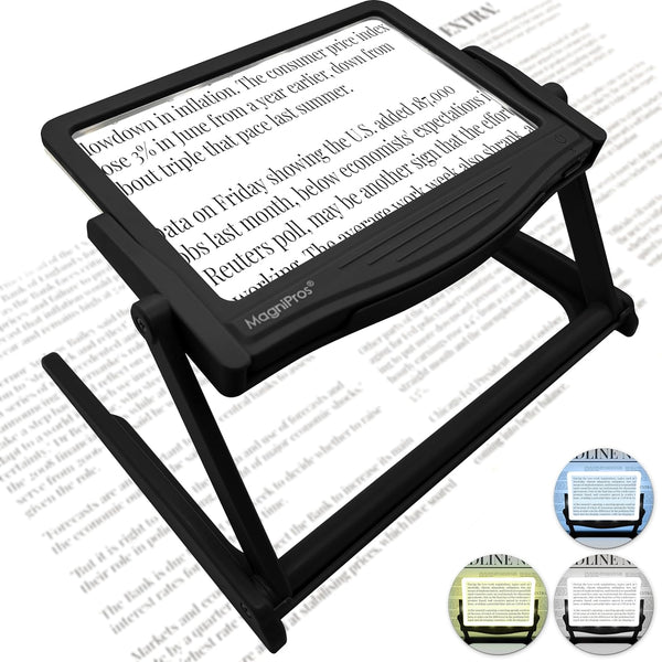 Patented 5X Large LED Page Magnifier with Detachable Stand | Eye Caring 3 Color Light Modes & Anti-Glare Lens to Reduce Eye Strain-Ideal for Reading Fine Print, Crafting.
