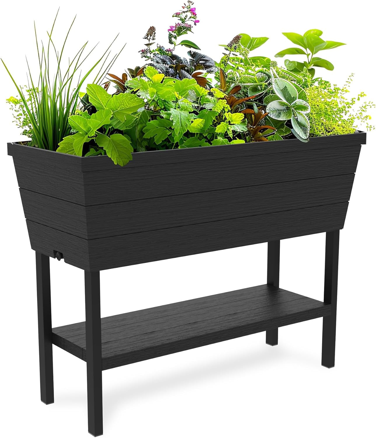 Urban Bloomer 12.7 Gallon Raised Garden Bed and Outdoor Herb Garden Planter with Self Watering Gauge and Drainage Plug, Dark Grey