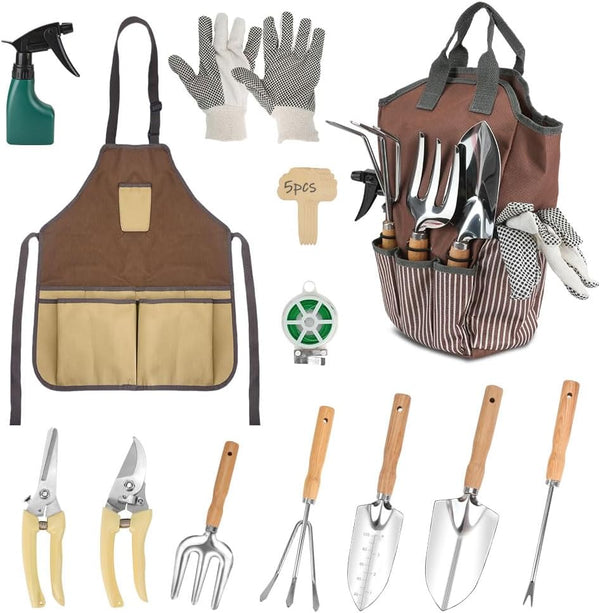 13-Piece Garden Tools Set for Women, Stainless Steel Heavy Duty Gardening Tools with Durable Storage Tote Bag, Rust-Proof Gardening Gifts with Ergonomic Handles for Mothers Gardeners Women