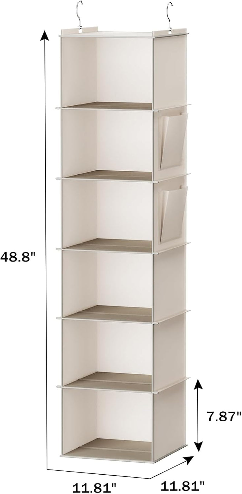Hanging Closet Organizer, 6-Shelf Closet Hanging Storage with Side Pockets, Beige