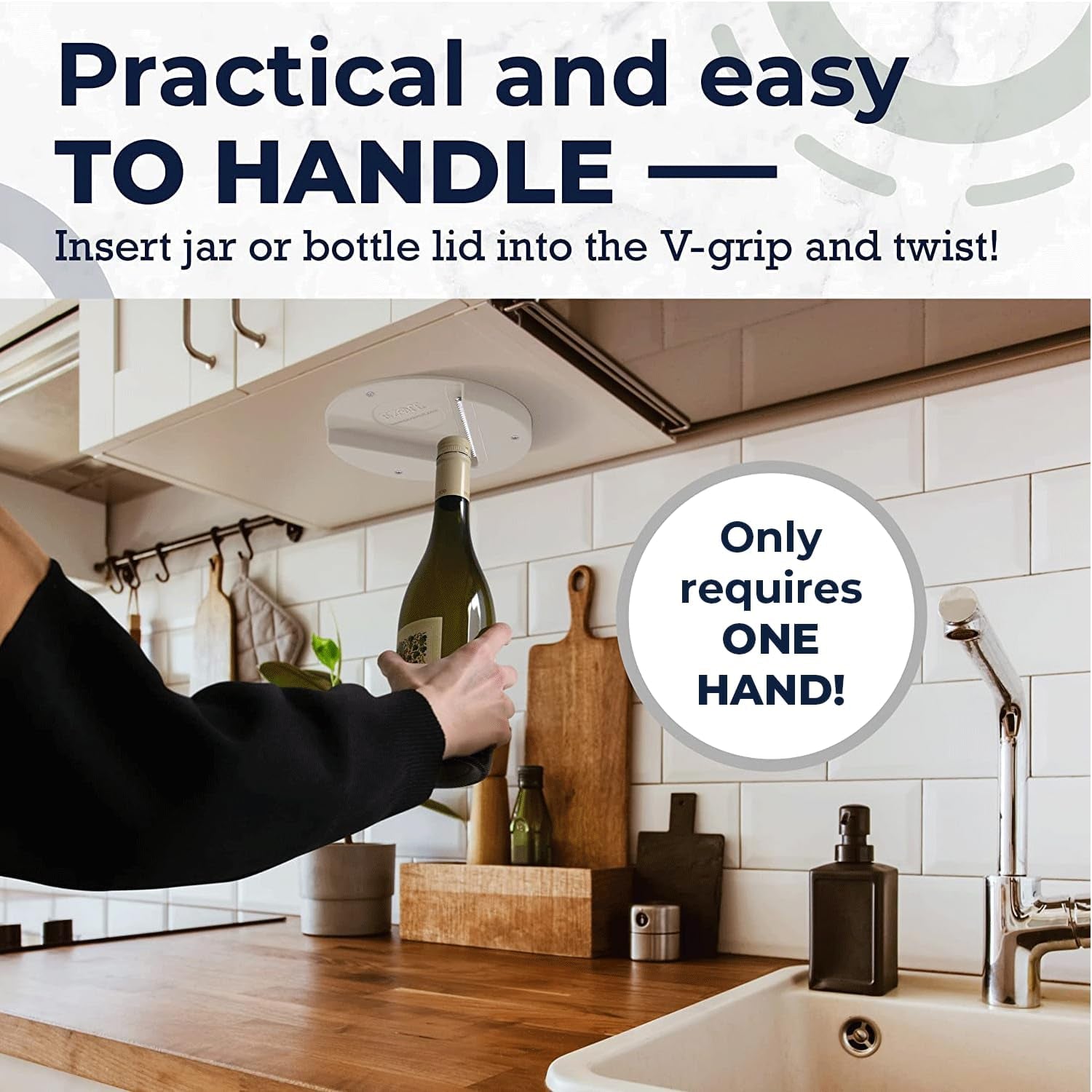 Jar Opener for Seniors - under Cabinet Jar Openers for Weak Hands, Easy Grip, Arthritis Jar Opener, One Handed Gadgets & Bottle Opener - Essential Kitchen Gadgets for Home Assistance - White
