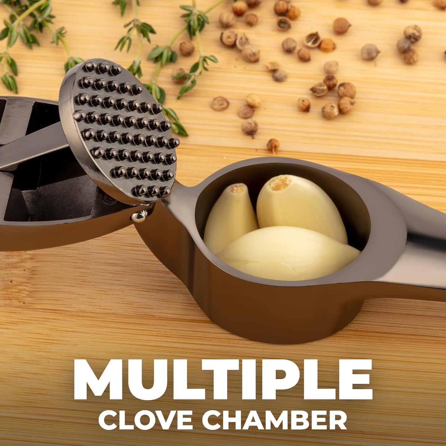 Large Premium Garlic Press Set – Rust Proof & Dishwasher Safe, Bigger Bowl Garlic Mincer Tool with Silicone Garlic Peeler & Brush, Easy Squeeze & Clean, Ergonomic Handle - Dark Gray