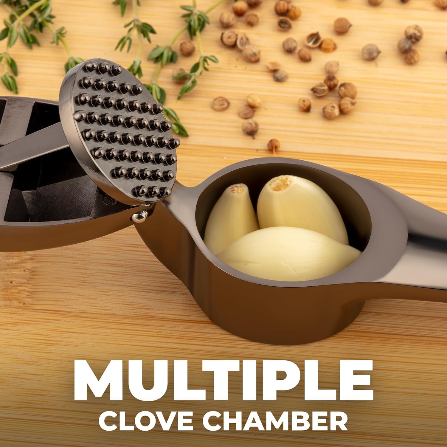 Large Premium Garlic Press Set – Rust Proof & Dishwasher Safe, Bigger Bowl Garlic Mincer Tool with Silicone Garlic Peeler & Brush, Easy Squeeze & Clean, Ergonomic Handle - Dark Gray