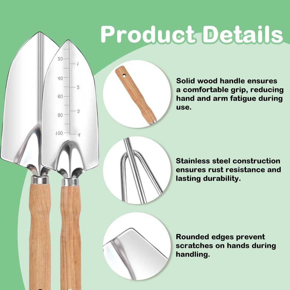 13-Piece Garden Tools Set for Women, Stainless Steel Heavy Duty Gardening Tools with Durable Storage Tote Bag, Rust-Proof Gardening Gifts with Ergonomic Handles for Mothers Gardeners Women