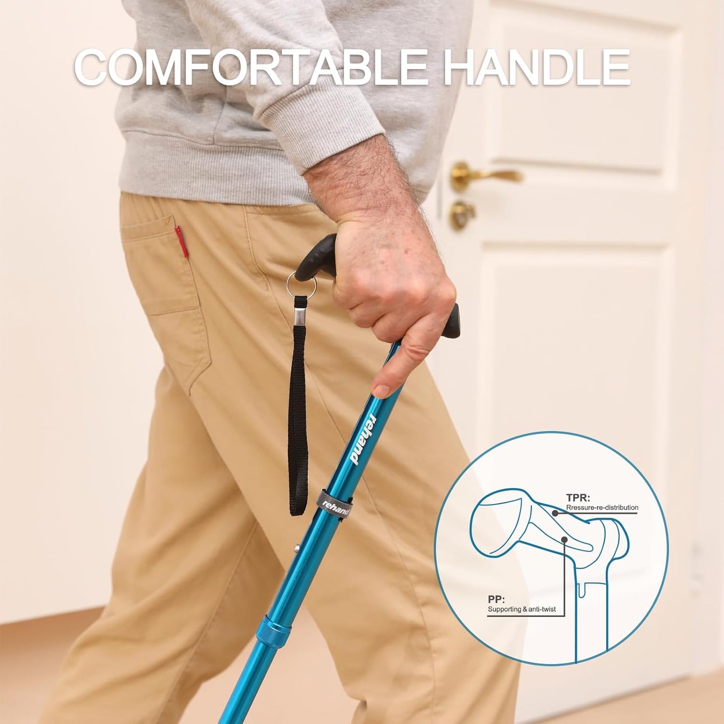 Walking Cane for Men & Women - Foldable, Adjustable, Lightweight, Self Standing Pivot Walking Cane, Soft Handle Grip, with Travel Bag, Walking Sticks for Seniors & Adults