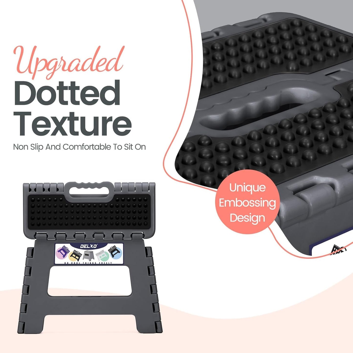 Folding Step Stool 9 Inch,Non-Slip Foldable Stools for Kids & Adults up to 300 Lbs,Kitchen Collapsible Fold up Stepping Stool with Dotted 1 Pack,Gray
