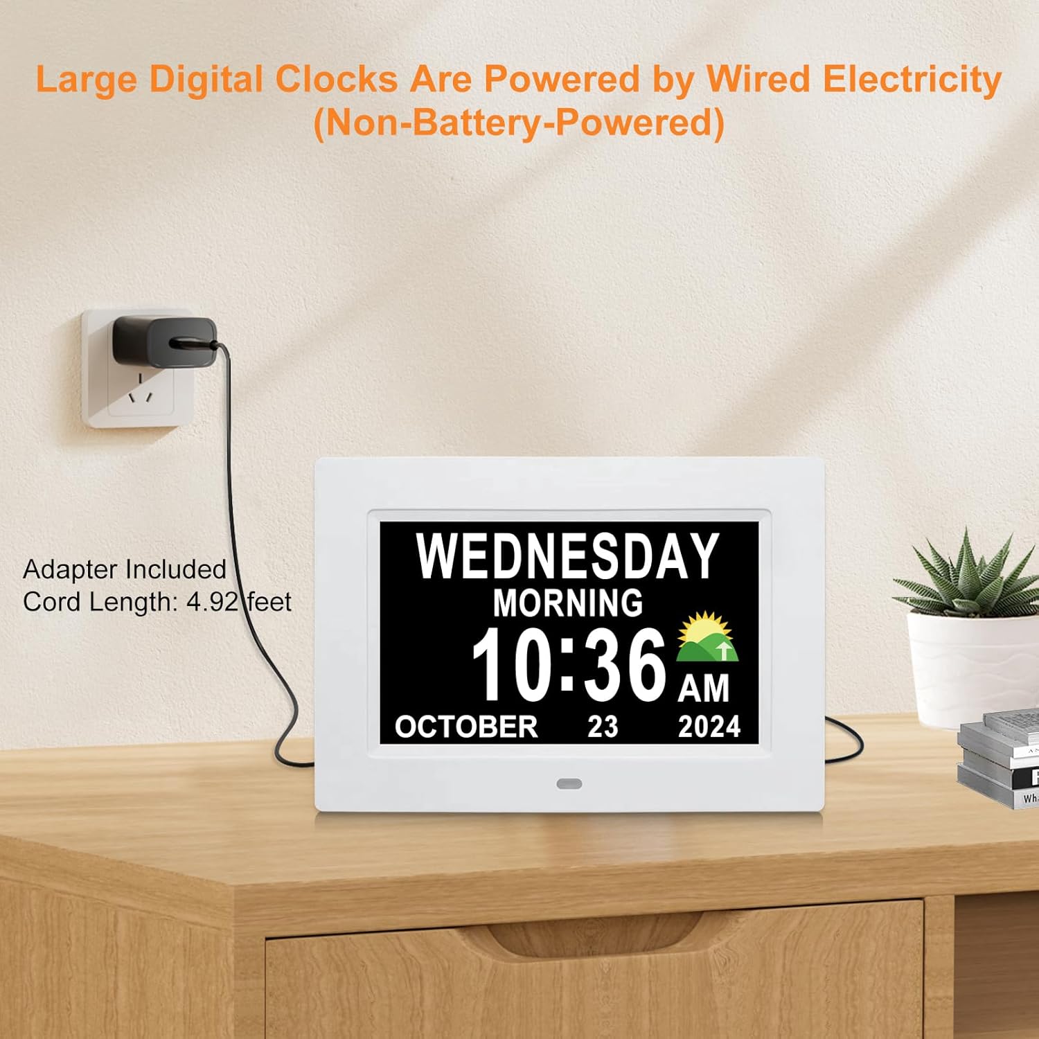 Digital Calendar Dementia Alarm Clock with Day and Date - 15 Alarms 5 Colors Display Digital Clock Large Display. Large Digital Clock for Seniors (7In White)