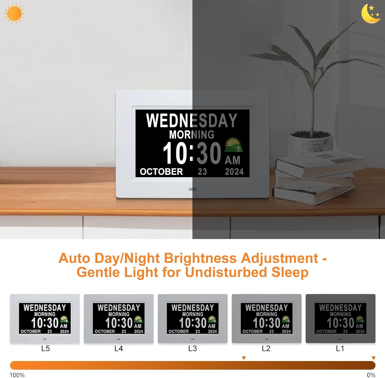 Digital Calendar Dementia Alarm Clock with Day and Date - 15 Alarms 5 Colors Display Digital Clock Large Display. Large Digital Clock for Seniors (7In White)
