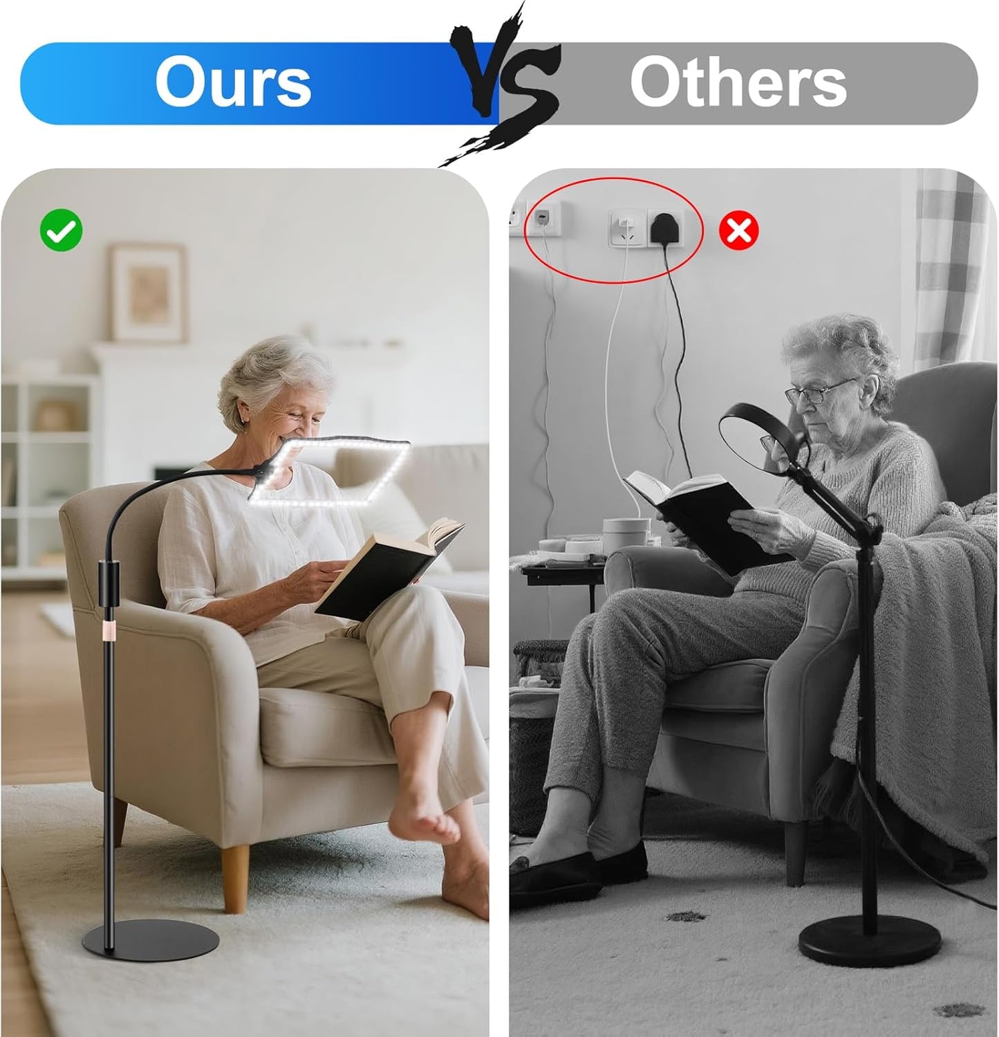 10X Magnifying Glass, with Light and Stand, 3 Light Modes Rechargeable Floor Magnifying,Suitable for Reading, Sewing, Crafts, DIY, Embroidery, Close Work. 