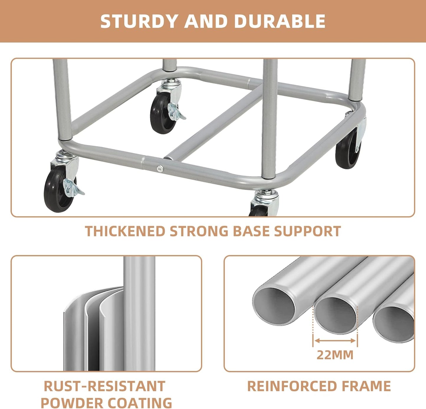 Commercial Laundry Hamper with Heavy Duty Steel Frame, 160 L Industrial Laundry Basket Cart with Wheels for Hotel, Home, Laundry Room, 17.72''L X 17.72''W X 30.91''H, Medium Black