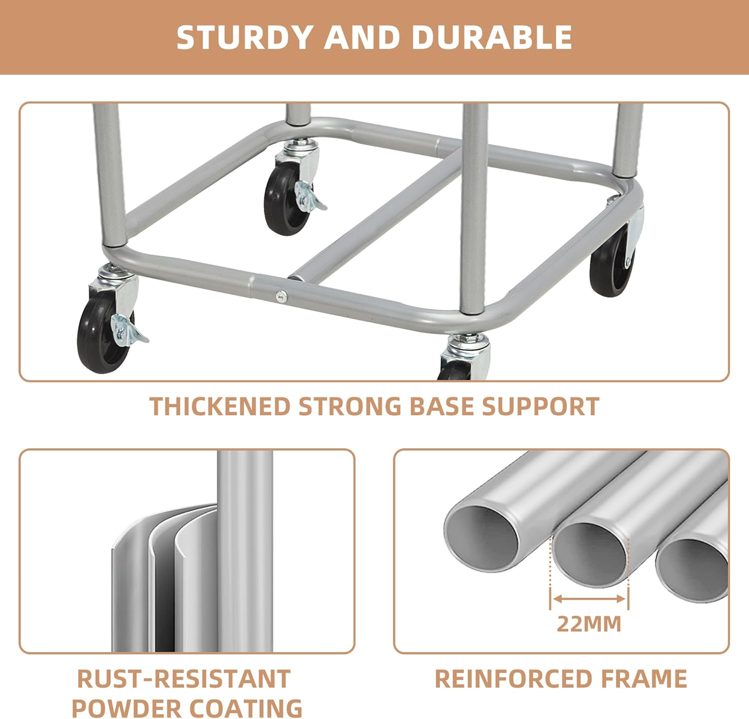 Commercial Laundry Hamper with Heavy Duty Steel Frame, 160 L Industrial Laundry Basket Cart with Wheels for Hotel, Home, Laundry Room, 17.72''L X 17.72''W X 30.91''H, Medium Black