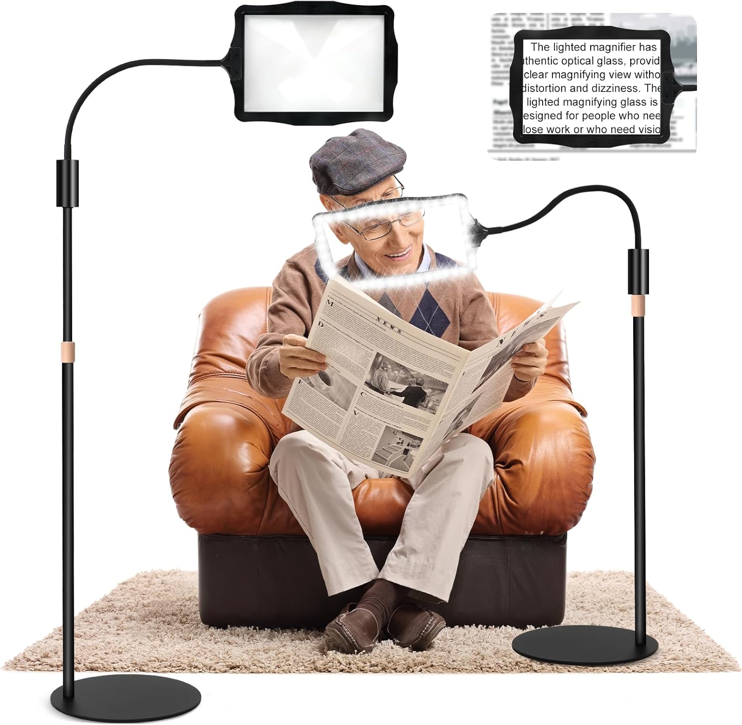 10X Magnifying Glass, with Light and Stand, 3 Light Modes Rechargeable Floor Magnifying,Suitable for Reading, Sewing, Crafts, DIY, Embroidery, Close Work. 