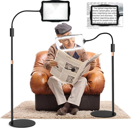 10X Magnifying Glass, with Light and Stand, 3 Light Modes Rechargeable Floor Magnifying,Suitable for Reading, Sewing, Crafts, DIY, Embroidery, Close Work. 