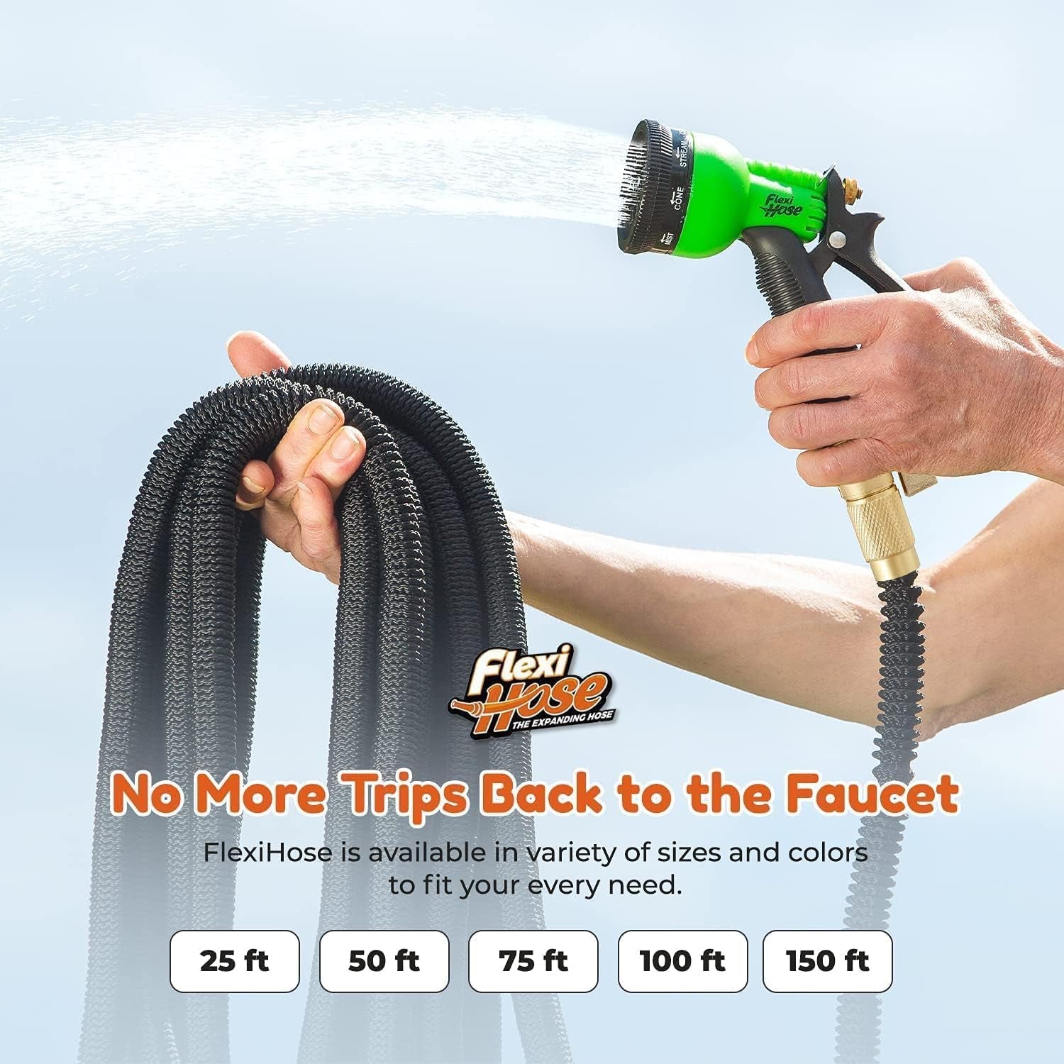 Expandable Garden Hose with 8 Function Nozzle, 100FT - Lightweight Retractable Garden Hose, Water Hose - No-Kink Flexibility, 3/4 Inch Solid Brass Fittings and Double Latex Core