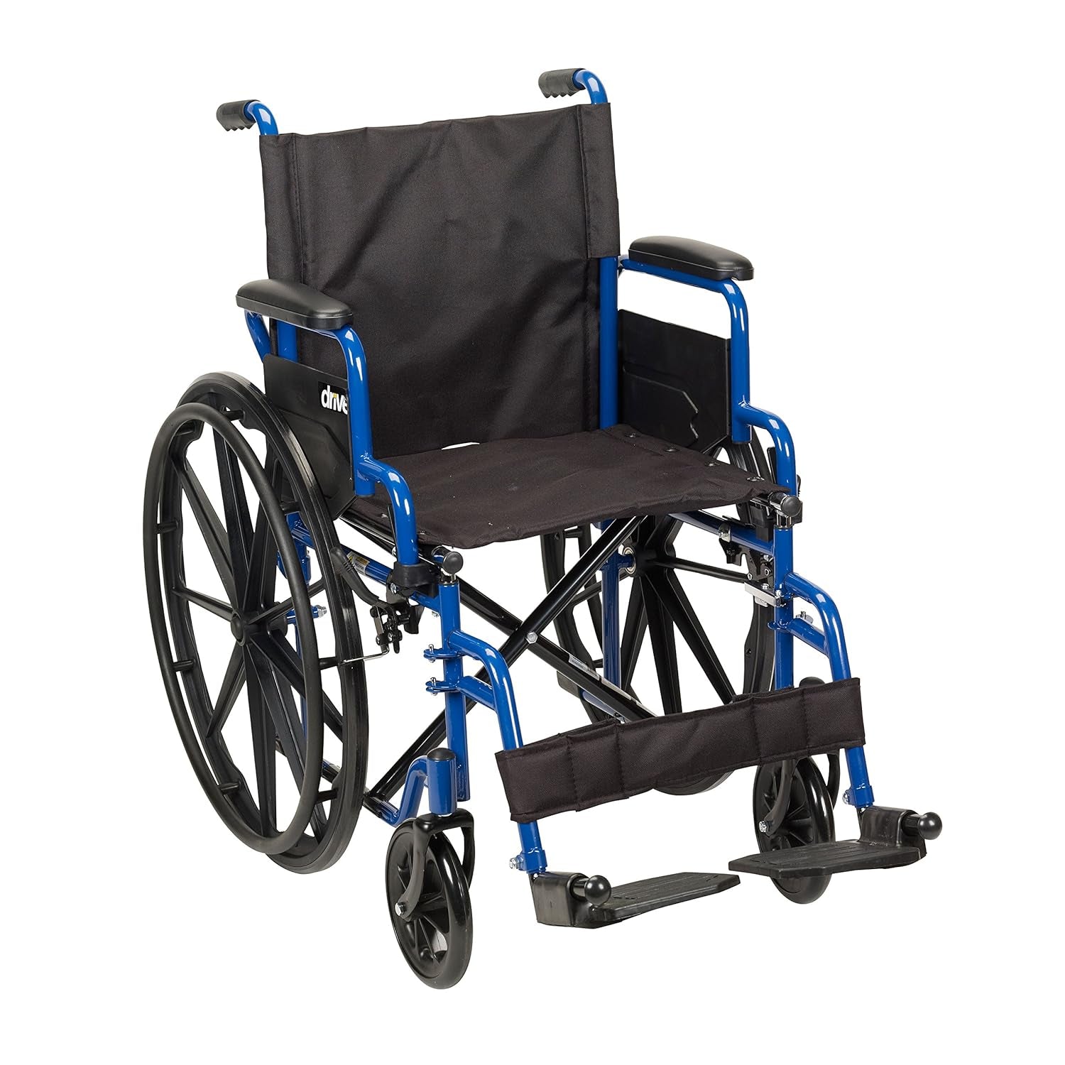 Blue Streak Lightweight Wheelchair with Swing-Away Footrests and Flip-Back Arms, Portable Folding Wheelchair for Adults and Seniors, 18 Inch Seat