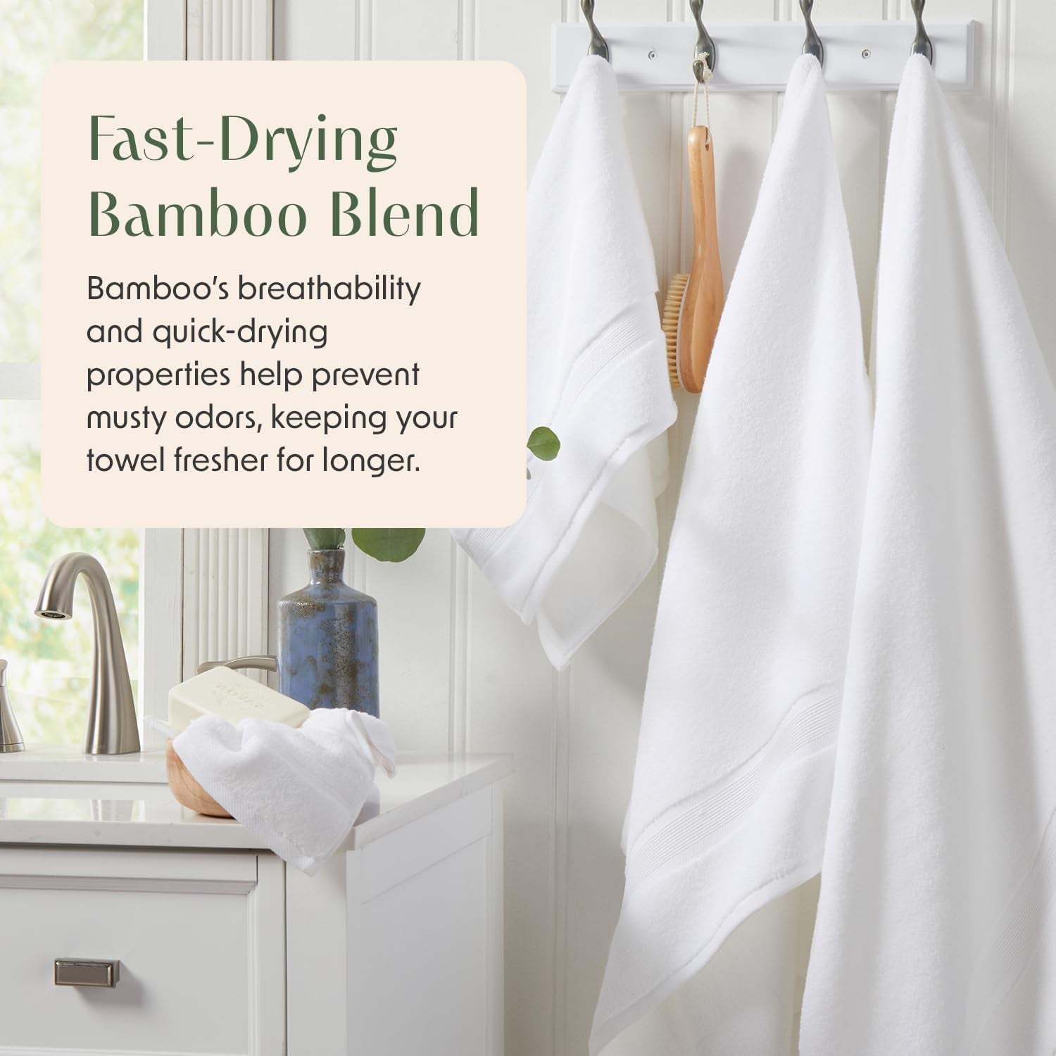 Luxury Bamboo Rayon Bath Towel Set of 4 | 35% Bamboo Rayon - 65% Zero Twist Cotton | Absorbent Quick-Dry Towels for Bathroom | Oeko-Tex Standard 100 Cotton | White - 4 Pack