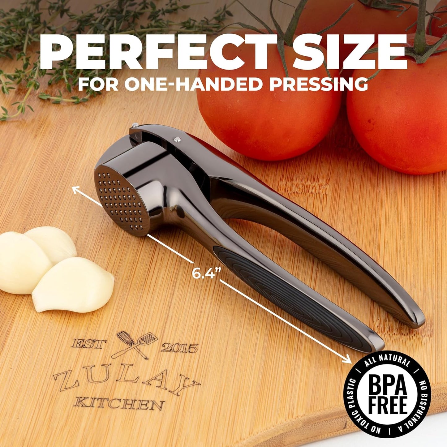 Large Premium Garlic Press Set – Rust Proof & Dishwasher Safe, Bigger Bowl Garlic Mincer Tool with Silicone Garlic Peeler & Brush, Easy Squeeze & Clean, Ergonomic Handle - Dark Gray