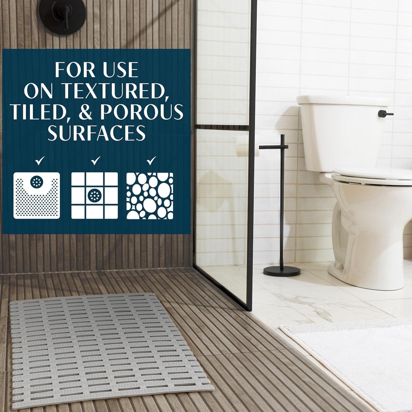 Weighted Non Slip Bath Mat for Textured Tub & Shower Surfaces | Patent Pending | anti Slip Bathtub Safety without Suction Cups | Doesn’T Float, Works on Tile & Stone 31” X 15”