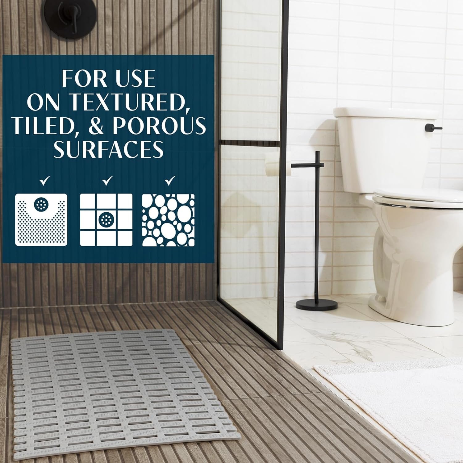 Weighted Non Slip Bath Mat for Textured Tub & Shower Surfaces | Patent Pending | anti Slip Bathtub Safety without Suction Cups | Doesn’T Float, Works on Tile & Stone 31” X 15”