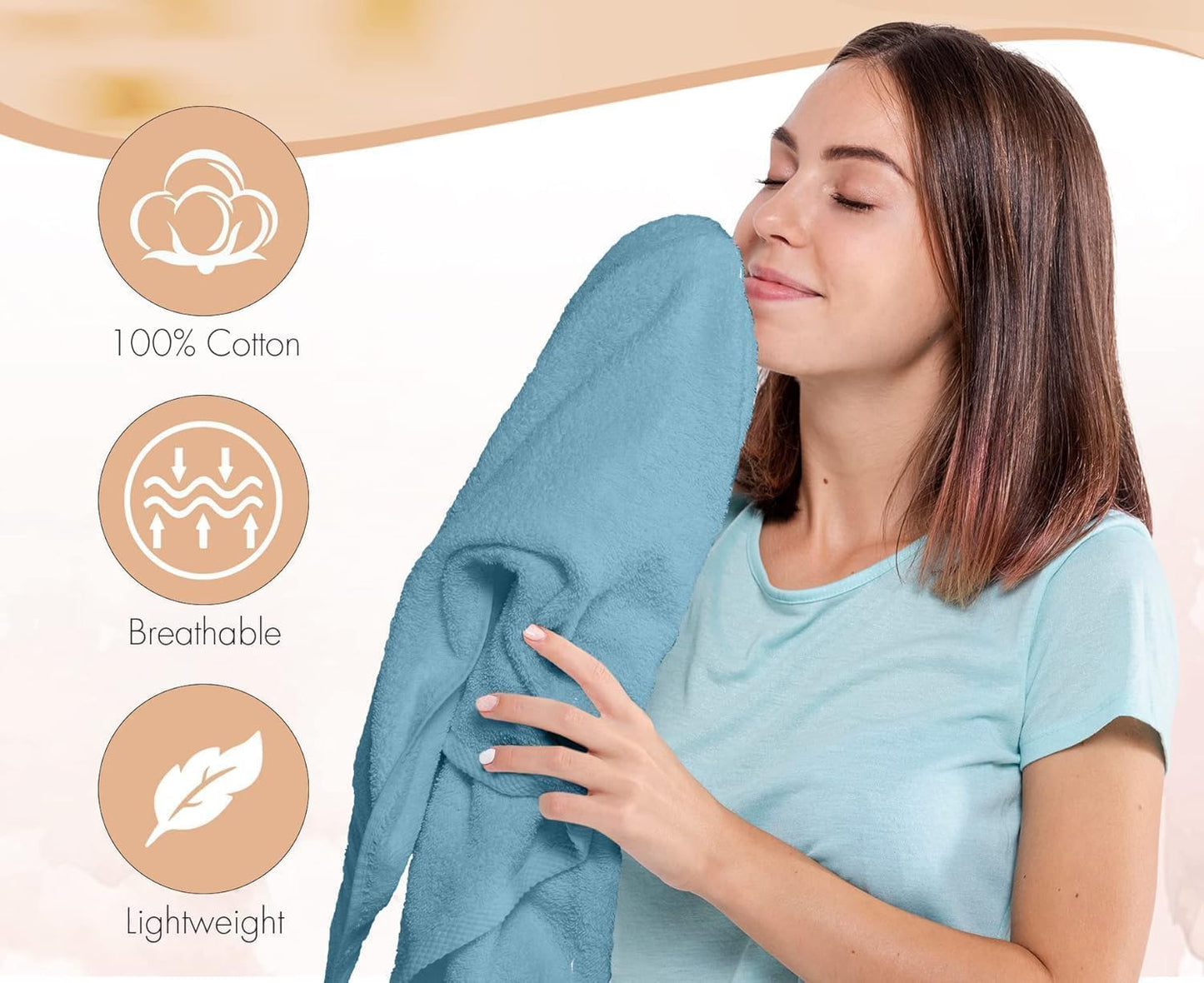 Pack of 6 Bath Towels Set 27 X 54 Inches, 100% Cotton, Larger & Lighter Weight, Quicker to Dry ((Blue, Cream, Pink, Navy Blue, Beige, Grey), Pack of 6 (27''X54''))